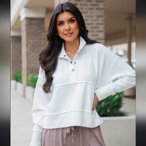 Pink Lily Just Go With It Ivory Crop Henley Pullover Sz 3xl